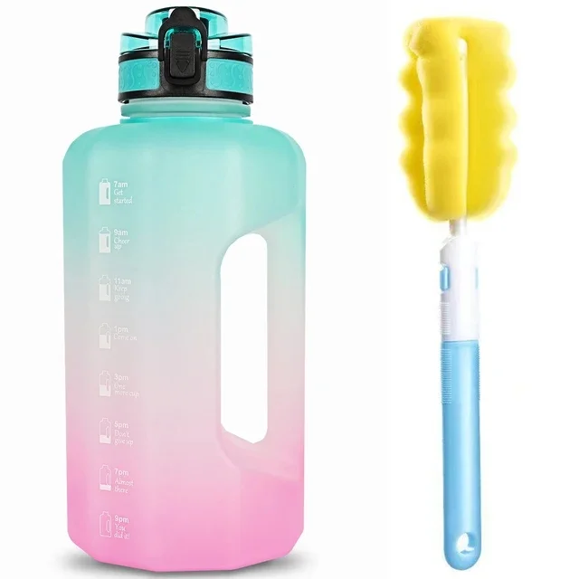 Large 2.2 Litre Water Bottle with Handle - BPA Free  Leak Proof and Motivational Time Quotes - Big Capacity Hydration Jug for Gym and Fitness