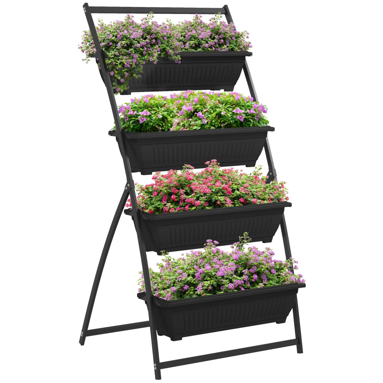 YLtoohoom Raised Garden Bed  4 Tier Vertical Garden Planter Set  4 Outdoor Planter Boxes with Stand  Self Draining Design Elevated Garden for Vegetable  Flowers & Herbs  Black