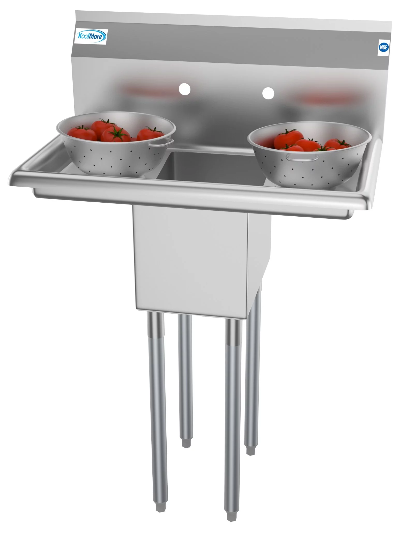 Freestanding Stainless Steel 30 in. 2-Hole Single Bowl Commercial Kitchen Sink