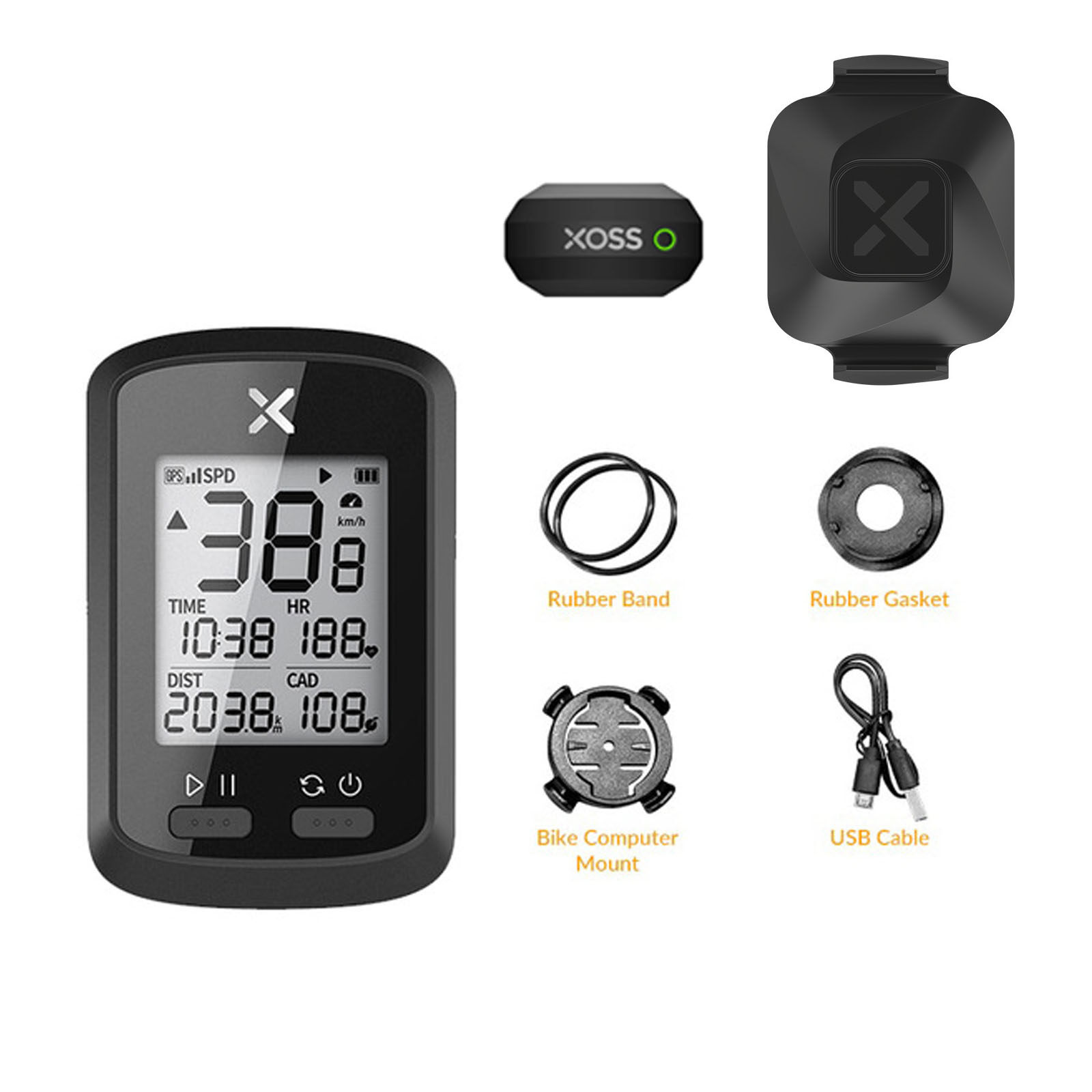 XOSS G+ GPS Cycling Computer Wireless Bike Speedometer Odometer Cycling Tracker IPX7 Road Bike MTB Bicycle Bluetooth ANT+ with Speed Cadence Sensor & Heart Rate Monitor