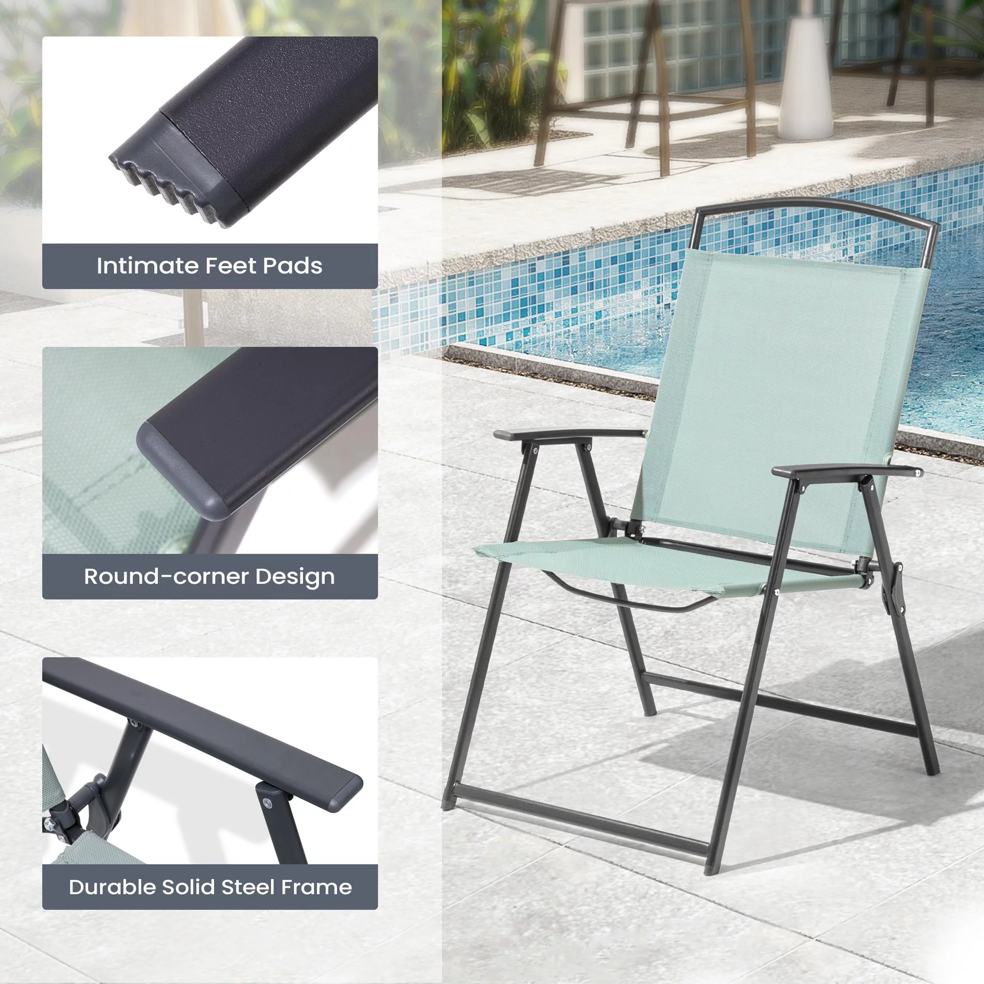 Pellebant Outdoor Dining Chairs Patio Folding Chairs Set of 2,Green