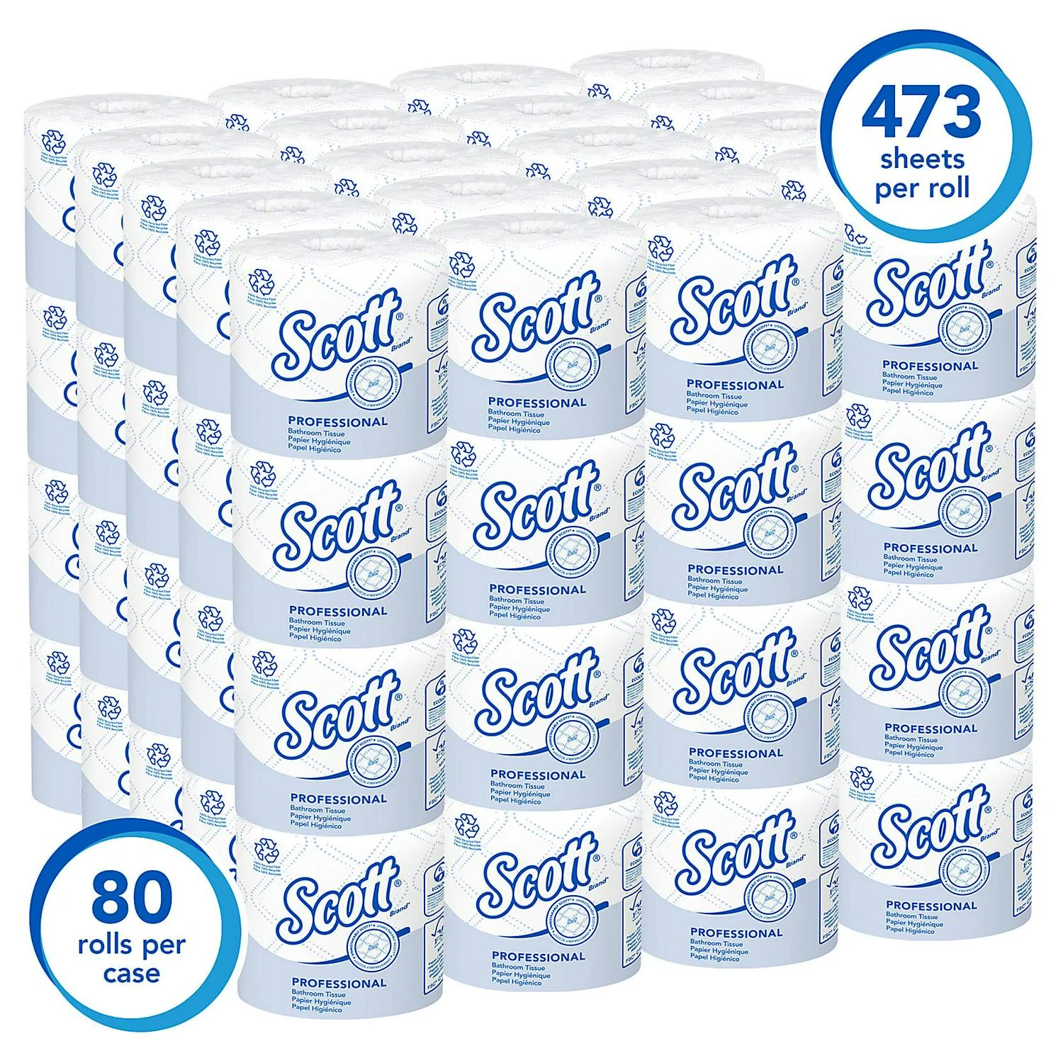 Scott; Essential 2-Ply Toilet Paper, 100% Recycled, FSC; Certified, 506 Sheets Per Roll, Pack Of 80 Rolls