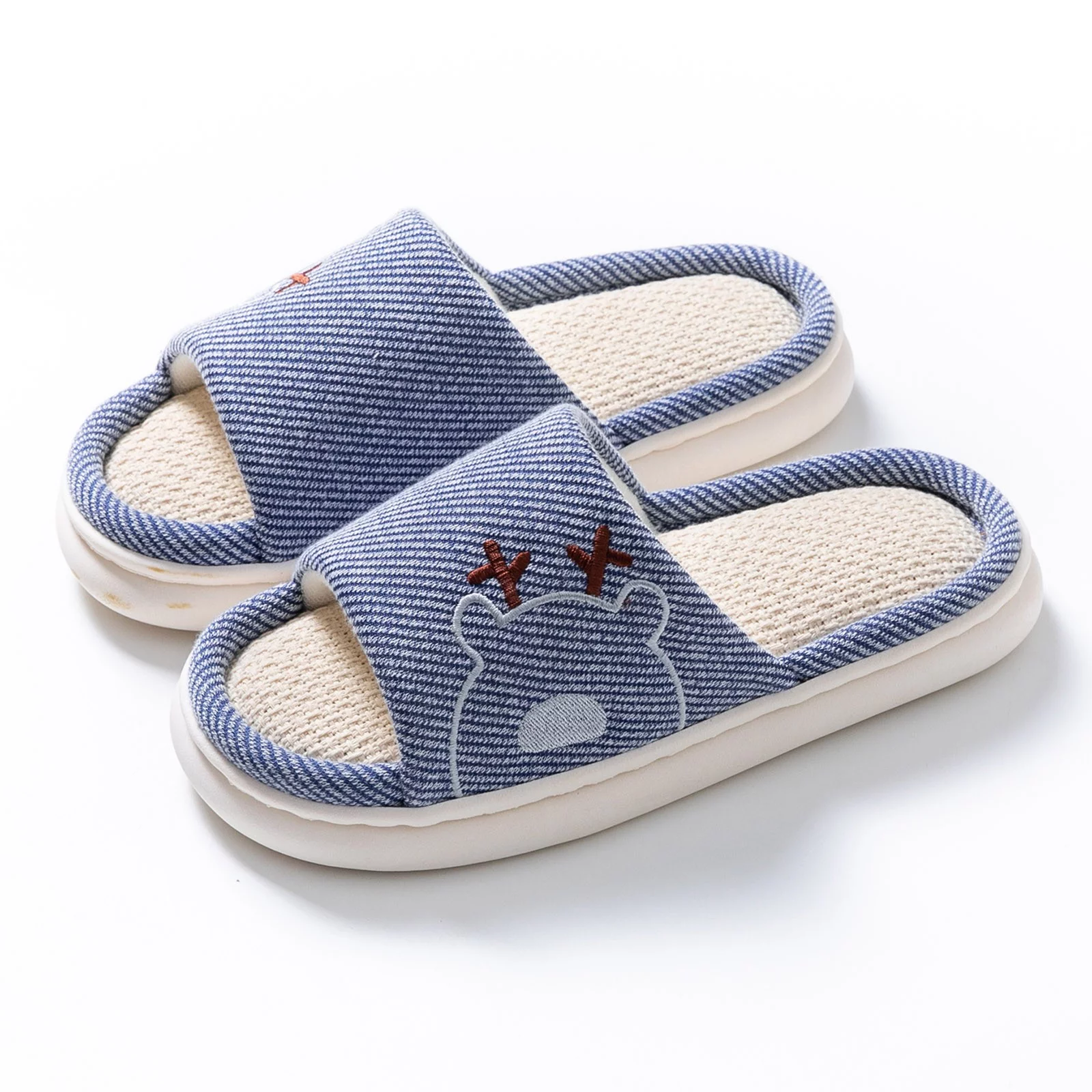 Mens Slippers Wide Width Family Couple Little Deer Linen Slippers Thick Sole Home Parent Child Cotton Linen Slippers