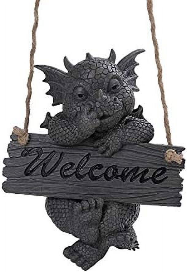 PT Garden Dragon Welcome Dragon Garden Display Decorative Accent Sculpture Stone Finish 10 Inch Tall