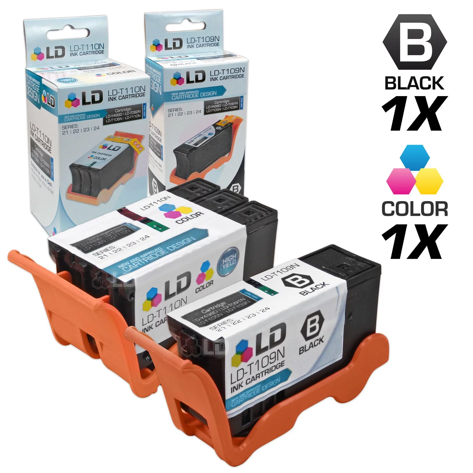 LD Products Compatible Ink Cartridge Replacements for Dell Series 24 High Yield (1 T109N Black, 1 T110N Color, 2-Pack) for use in Photo P713W, V715w