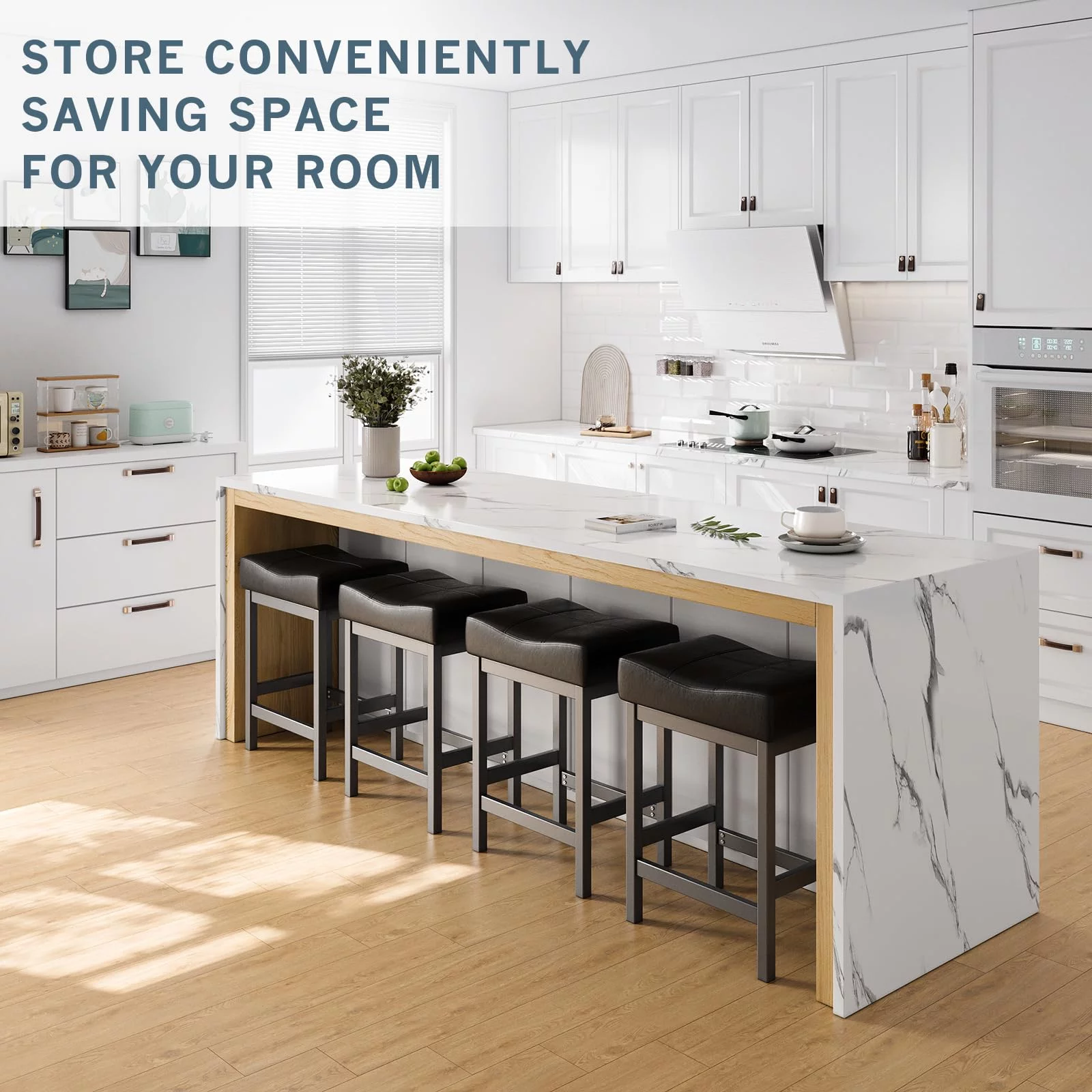 Relefree Bar Stools Set of 2, Counter Height Backless Saddle Stool, Bar Chairs Kitchen Stools with Footrest, Black