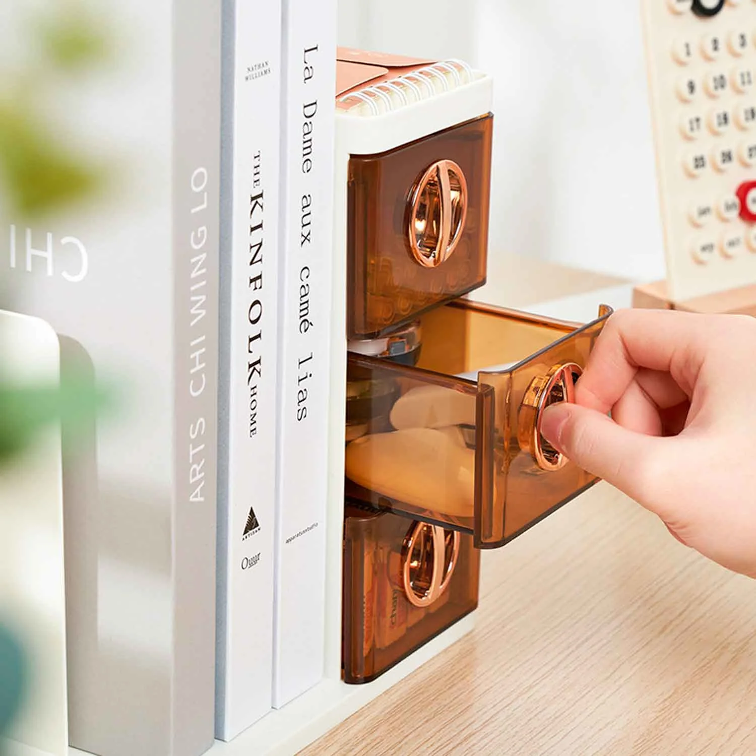 Desk Organizer with Standing Bookshelf, Multifunctional Office Supplies Organizer with 3 Drawers for Home Office School (Brown)