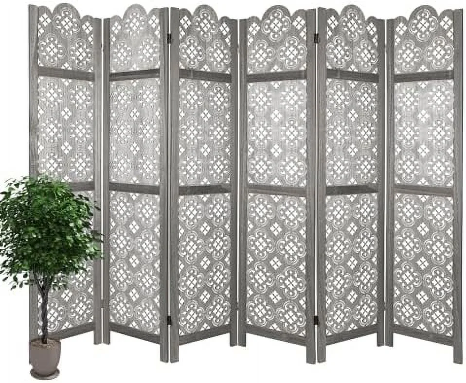 CHFBC 6 Panel Room Divider  Folding Room Divider Freestanding Privacy Screen Divider  Carved Wood Room Divider for Bedroom Home Office Apartment Studio Hotel Restaurant Garden Terrace (Na