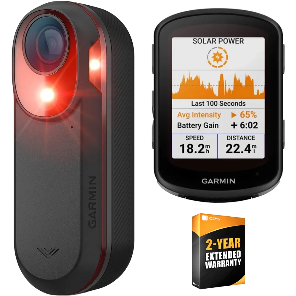 Garmin 010-02474-00 Varia RCT715 Rearview Radar with Camera and Tail Light Bundle with Garmin Edge 540 Solar Compact GPS Cycling Computer (Device Only) & 2 YR CPS Enhanced Protection Pack