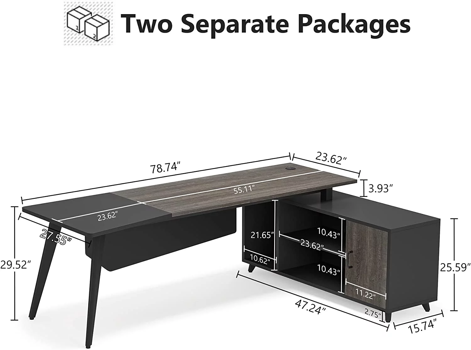 U-SHARE L-Shaped Computer Desk with File Cabinet, 78.74 Inch Large Executive Office Desk with Shelves, Industrial Business Furniture Desk Workstation for Home Office (Grey)