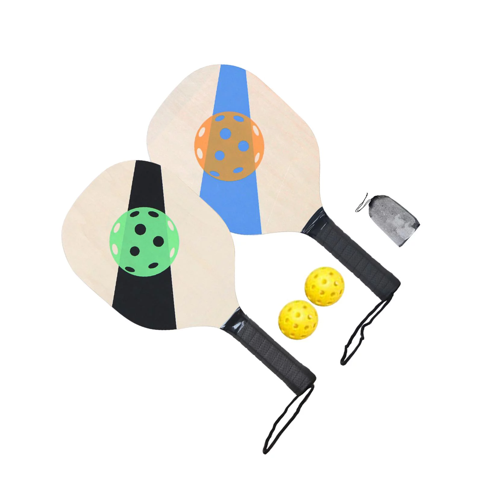 Pickleball Wood Paddle Set Beginner Racket Durable 2 Paddles 2 s Style C