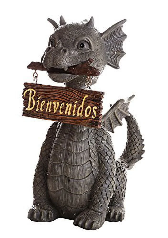 Garden Dragon Welcome Dragon Garden Display Decorative Accent Sculpture Stone Finish 10 Inch Tall