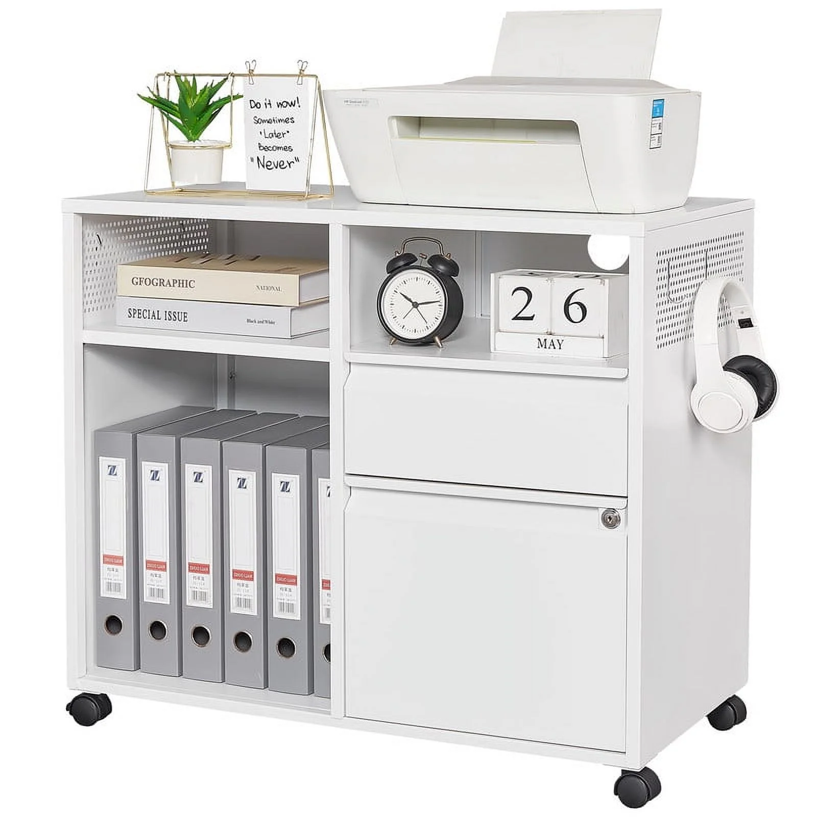 Fesbos Mobile File Cabinet, Metal Lateral Rolling Printer Stand Filing Cabinets with Shelves for Home Office-Storage A4/F4/Letter/Legal