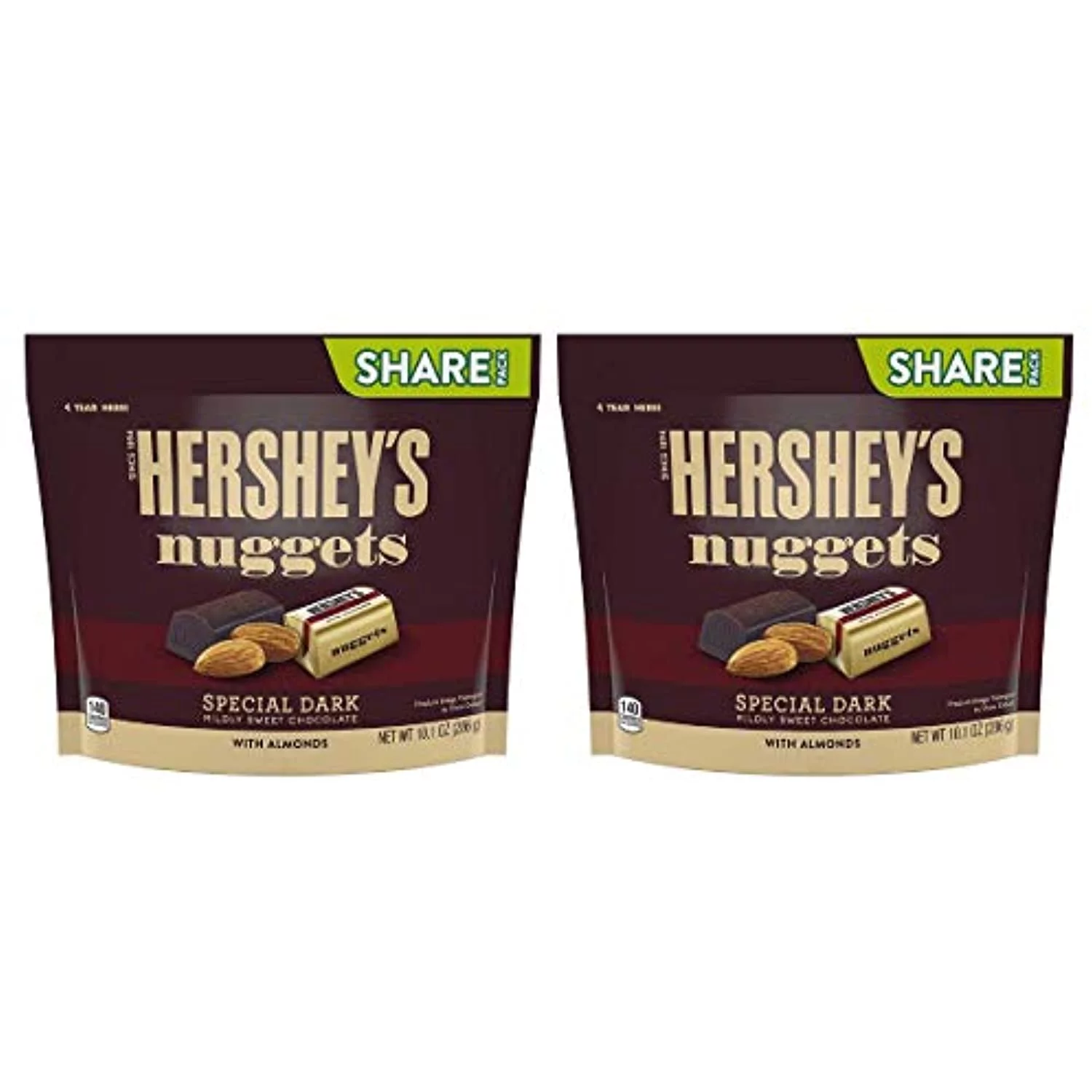 Special Dark Chocolate, Hershey’S Nuggets Share Size Dark Chocolate, Mildly Sweet With Almonds, Ideal Snacks To Satisfy Kids And Adults Sweet Tooth, 2 Packs Of 10.1 Oz