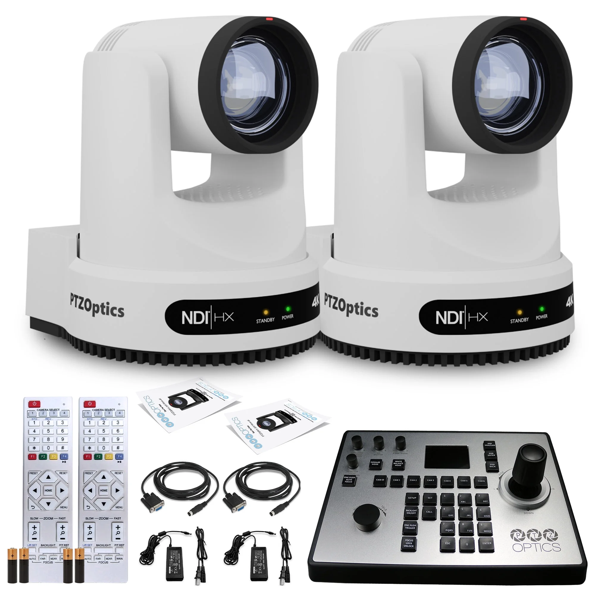 2 x PTZOptics Move 4K SDI/HDMI/USB/IP PTZ Camera with 12x Optical Zoom (White) (PT12X-4K-WH-G3) + PTZOptics PT-JOY-G4 Joystick Controller