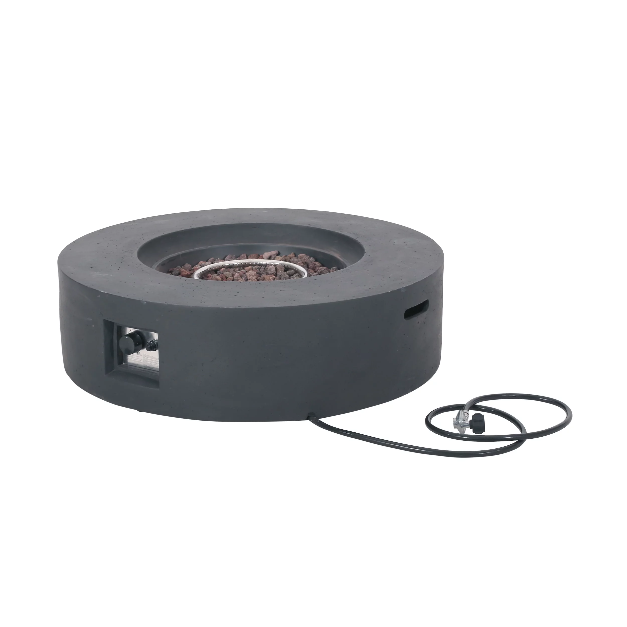 Mayfair Lightweight Concrete Outdoor 50,000 BTU Circular Fire Pit (No Tank Holder), Dark Gray