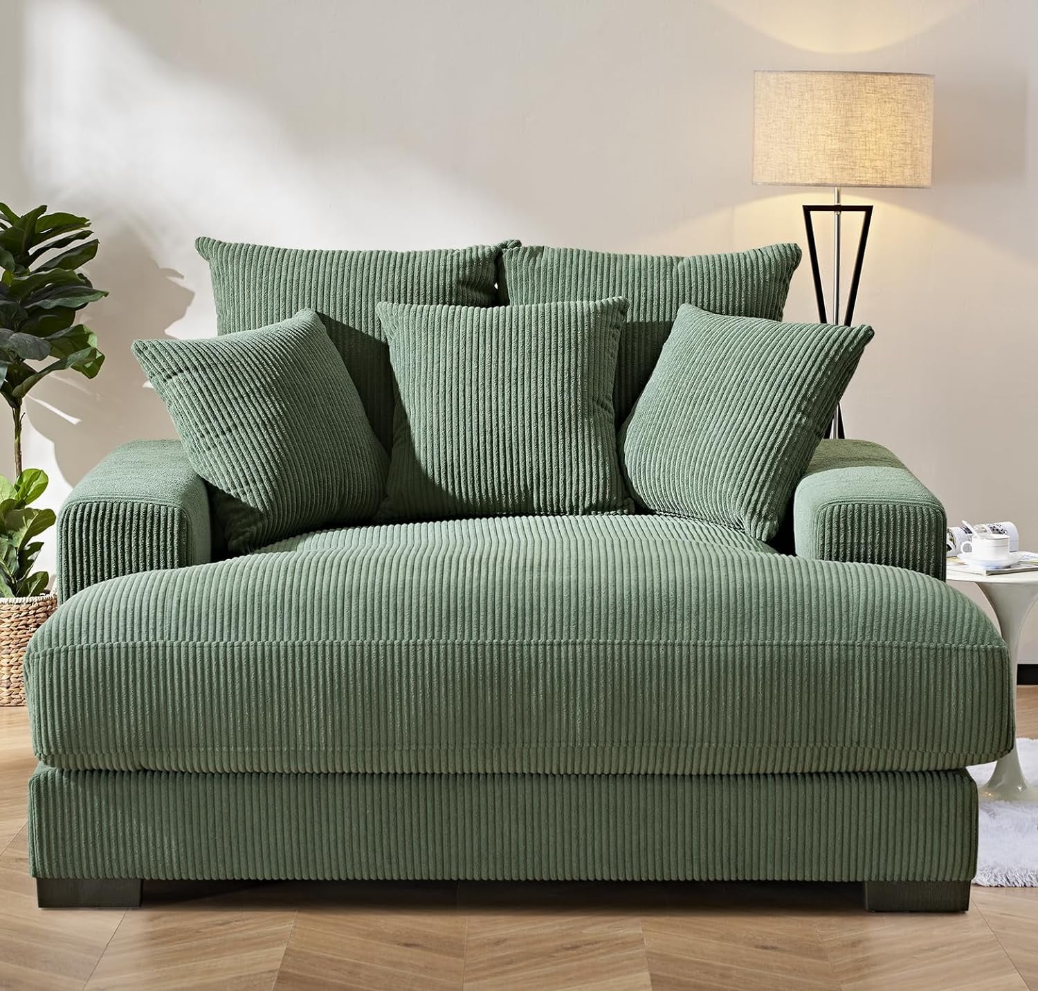 Luxe Upholstered Chaise Lounge Sofa in Soft Corduroy Fabric