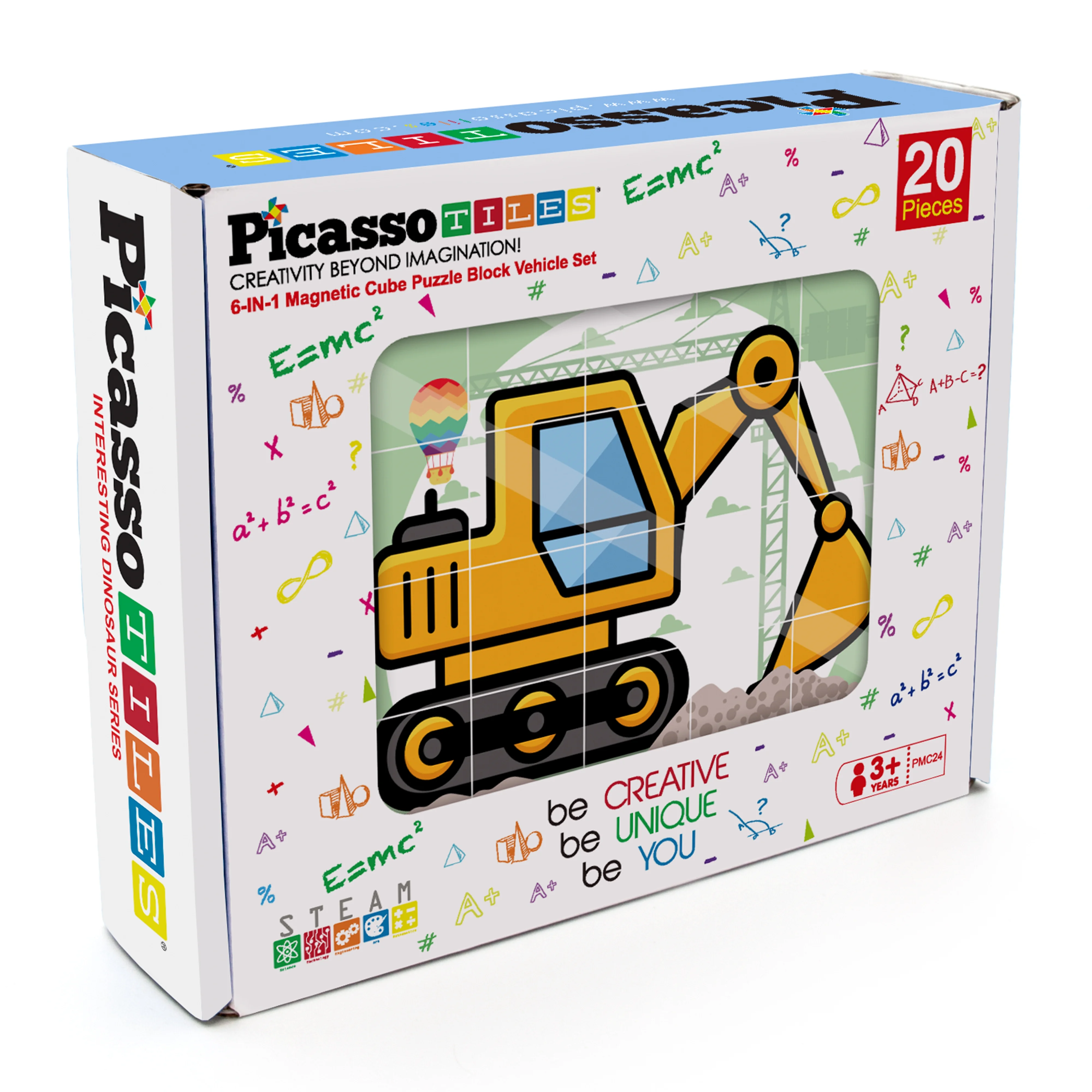 PicassoTiles 20 PC Vehicle Theme, Magnetic Cubes, Magnetic Building Blocks for Kids, Magnet Toy for Kids 3+
