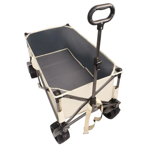 Collapsible Beach Wagon Cart Heavy Duty 230lbs , Sand with Big Wheels, Adjustable Handle&Drink Holders for Shopping, Camping,Garden and Outdoor ( Antique White+Gray)