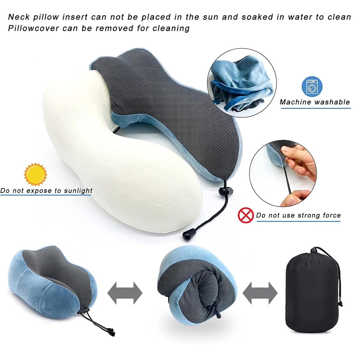 Comfortable and Lightweight Memory Foam Travel Pillow，Neck Pillows for Travel and Home Use (Bule)