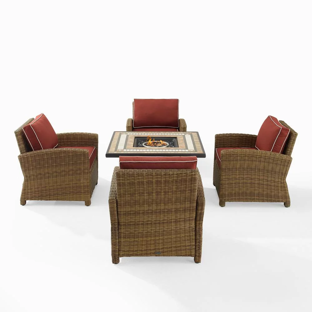Crosley Furniture Bradenton 5PC Metal Conversation Set with Armchairs in Red