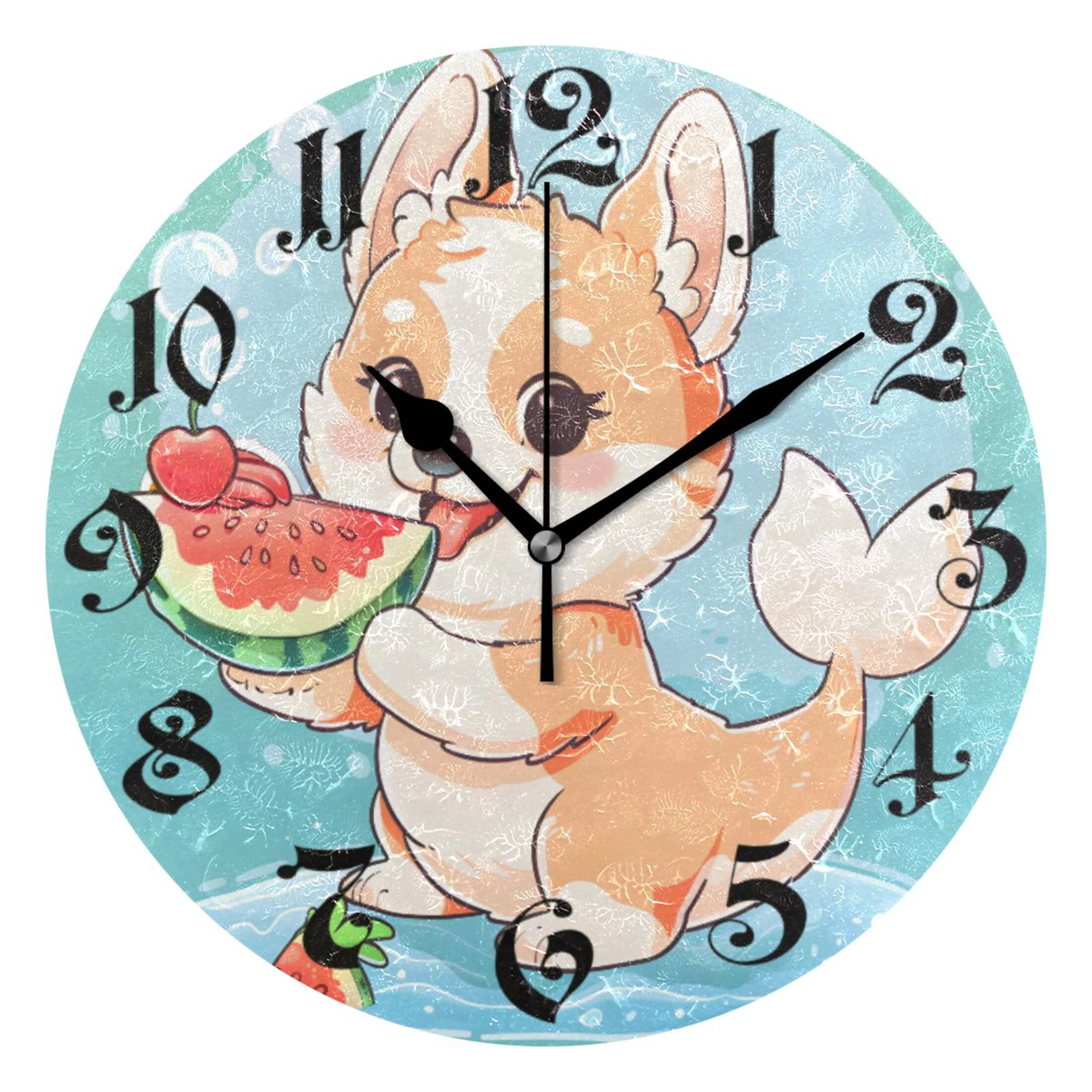 Silent Wall Clock Cute Dog Mermaid 10