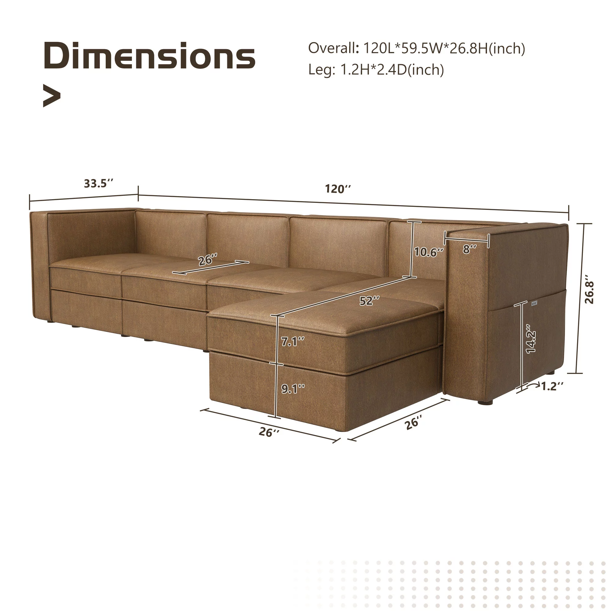 Nolany Reversible Sectional Sofa Couch L Shaped Sofa Modular 4-Seat Couch with Chaise, Caramel Microfiber