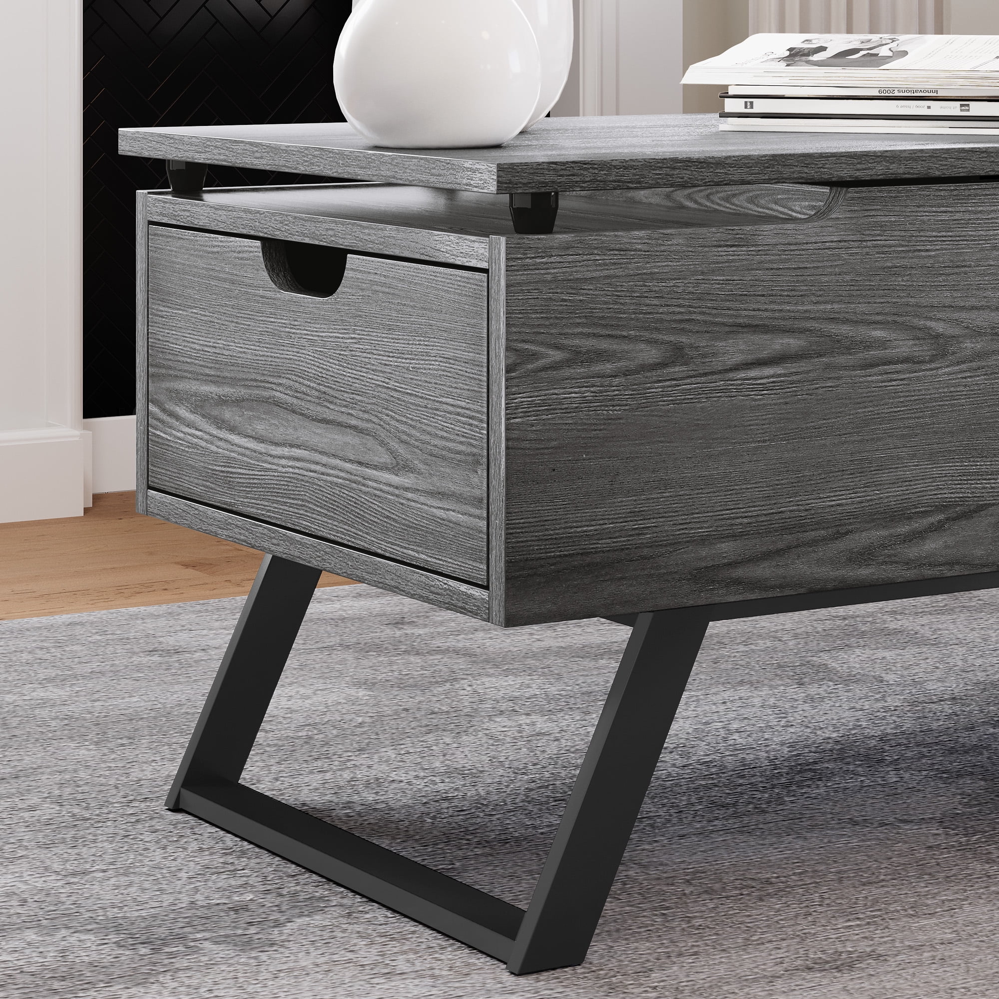 Dextrus Wood Lift Top Coffee Table with Drawers, Gray