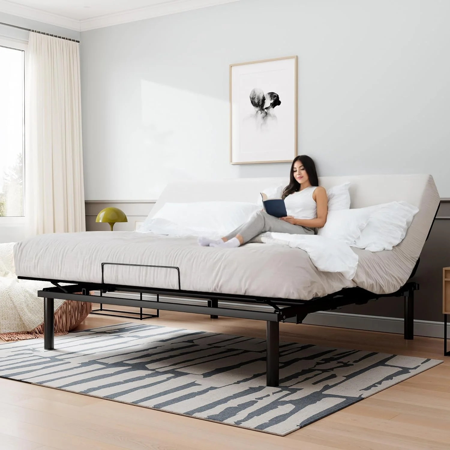 Ergonomic Electric Adjustable Queen Bed Base, Adjustable Leg Design, Independent Head and Foot Incline, Wireless Remote Control with Quiet Motor