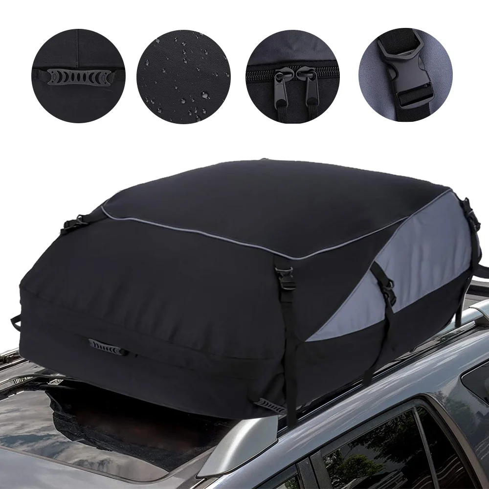 27 Cubic ft Car Roof Bag Top Carrier Cargo Storage Rooftop Luggage Waterproof Soft Box Luggage Outdoor Water Resistant for Car with Racks,Travel Touring,Cars,Vans, Suvs, 600D Heavy Duty