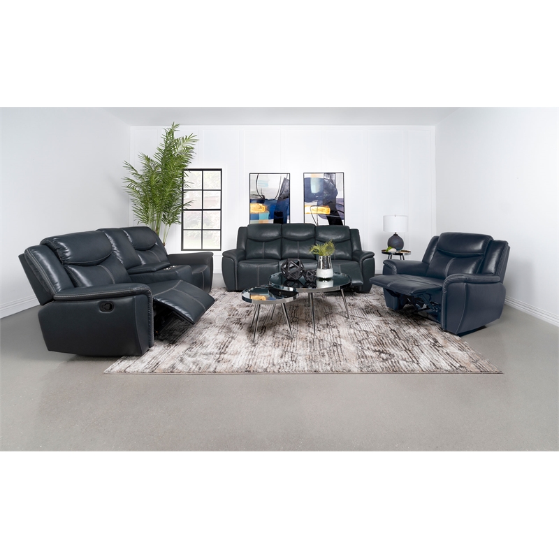 Pemberly Row Faux Leather Upholstered Motion Recliner Chair Blue