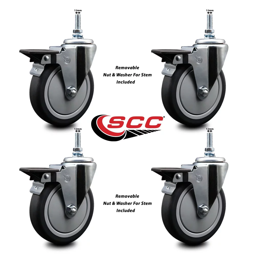 Thermoplastic Rubber Swivel Threaded Stem Caster Set of 4 w/5