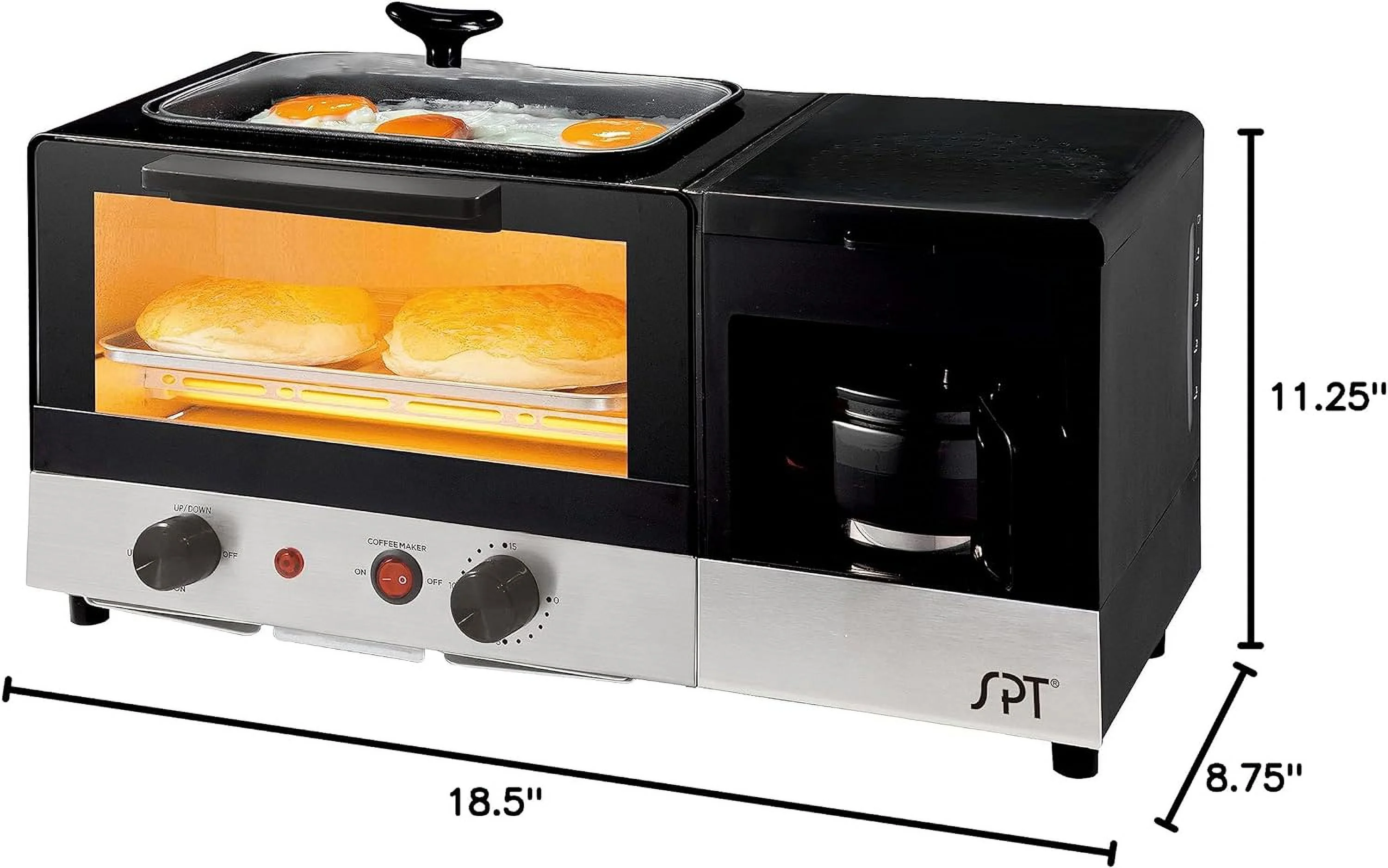 3-In-1 Breakfast Maker In Stainless Steel & Black,18.5W X 8.75D X 11.25H Inches