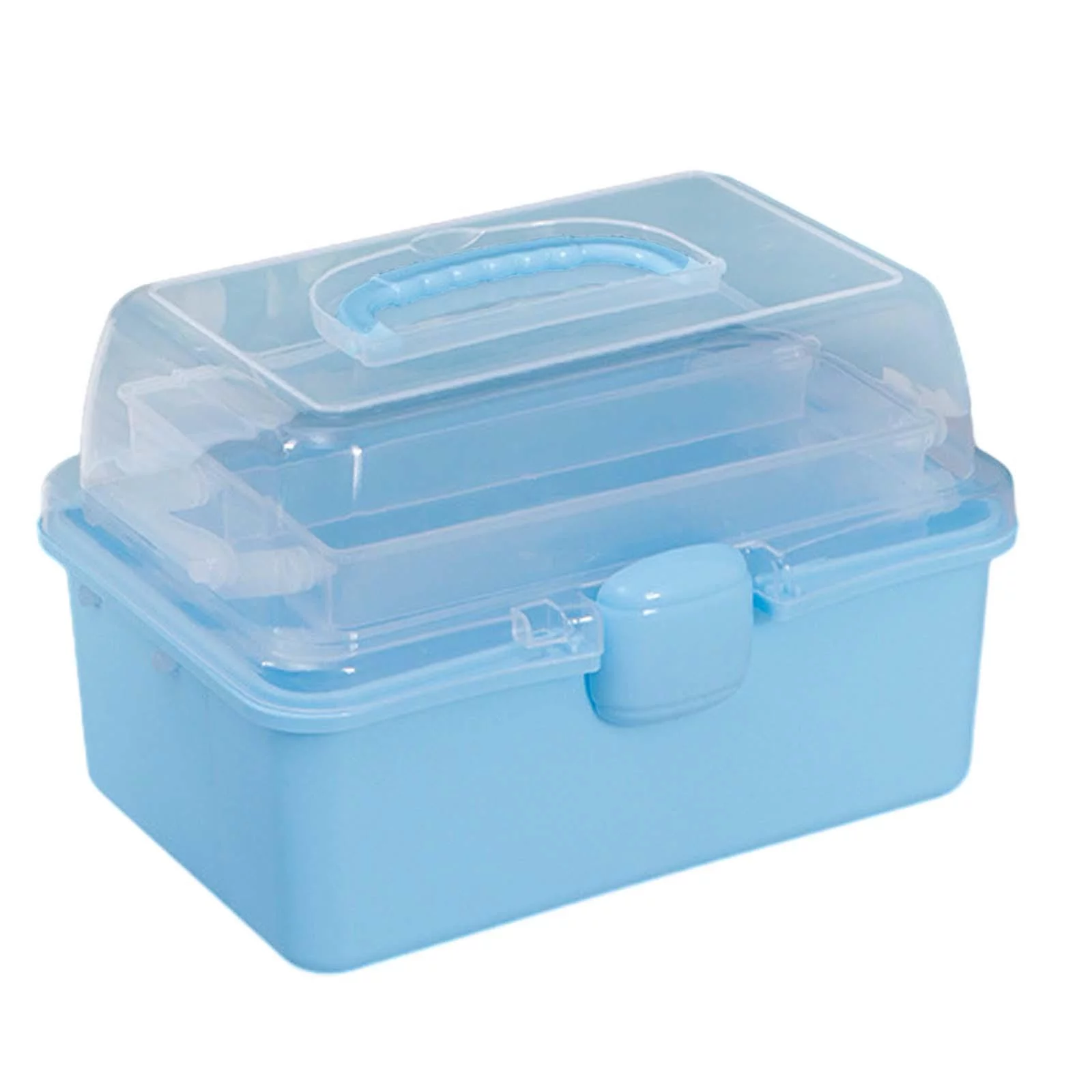 Clear Storage Boxes 3 Layer Compartments Stackable Multifunctional with Lid and Handle Organiser Storage Case for Dorm Office Blue
