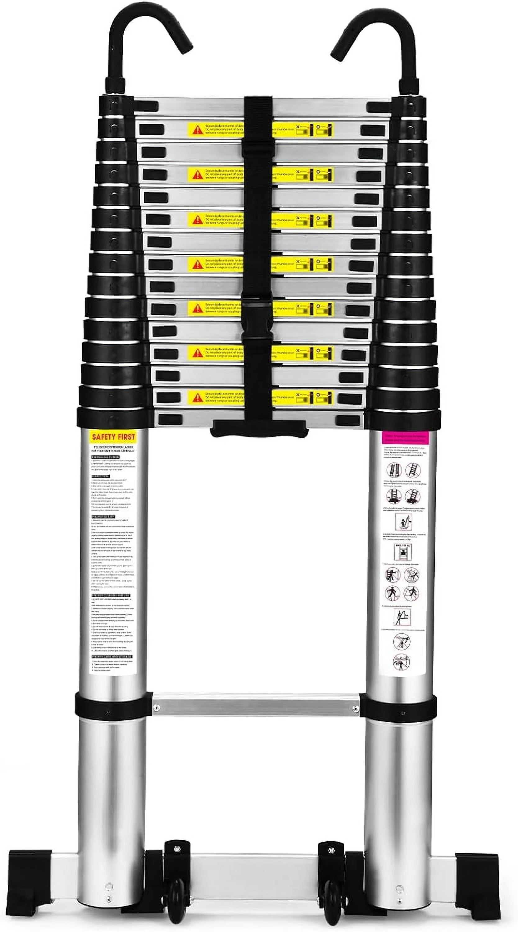 Telescoping Ladder, YANPO 20.3 FT Aluminum Lightweight Extension Ladder with Wheels and Stabilizer Bar, Heavy Duty 330lbs Max Capacity, Multi-Purpose Collapsible Ladder for RV or Outdoor Work