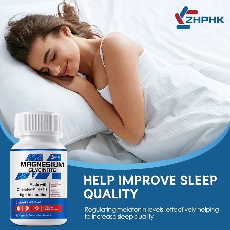 ZHPHK Magnesium Glycinate Chelate Improves Sleep, Relieves Stress&Anxiety 1330mg/capsule Vegetarian 60 Capsules
