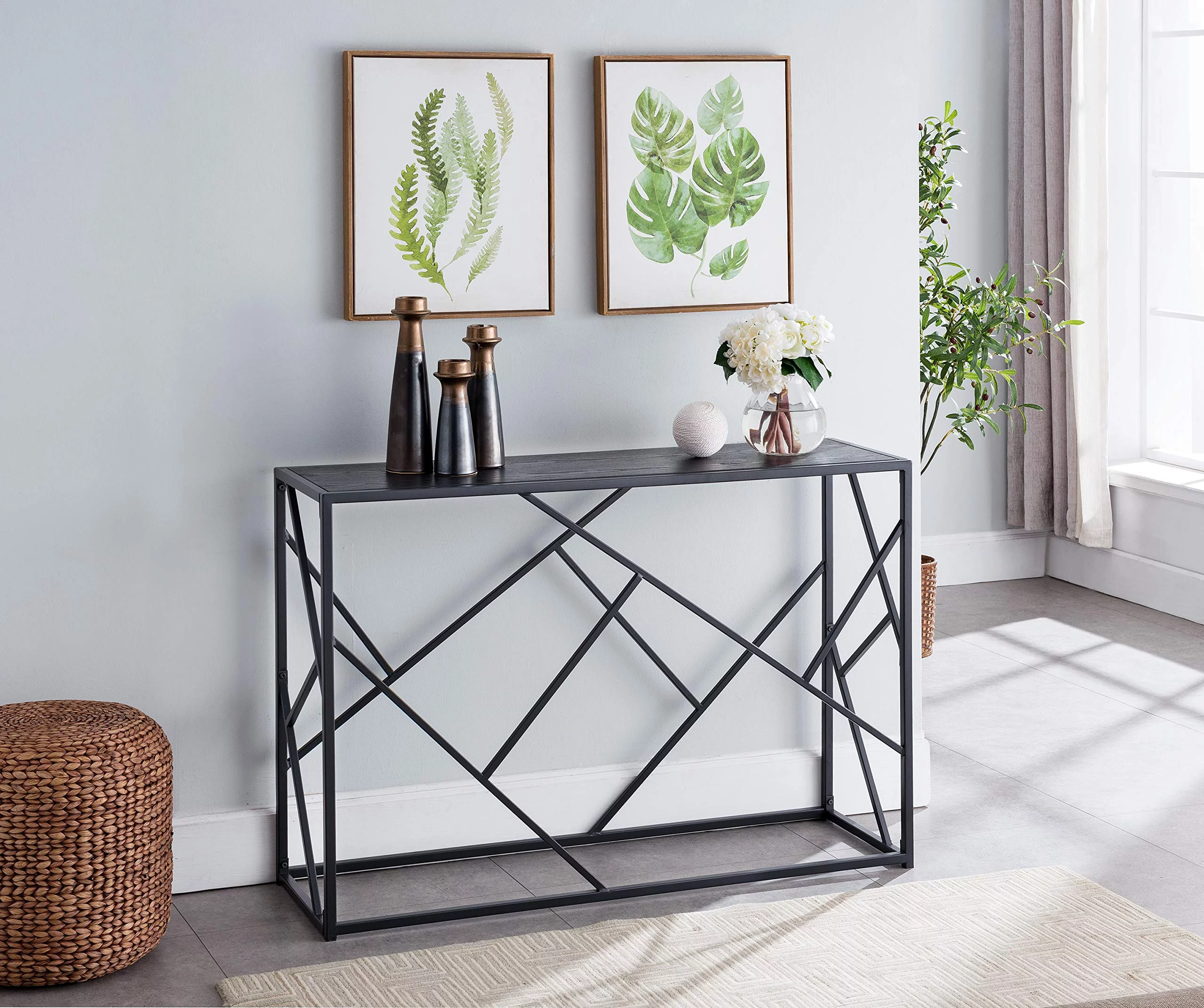 Kings Brand Furniture Modern Metal/Wood Console Table for Entryways and Living Rooms (Black/Gray)