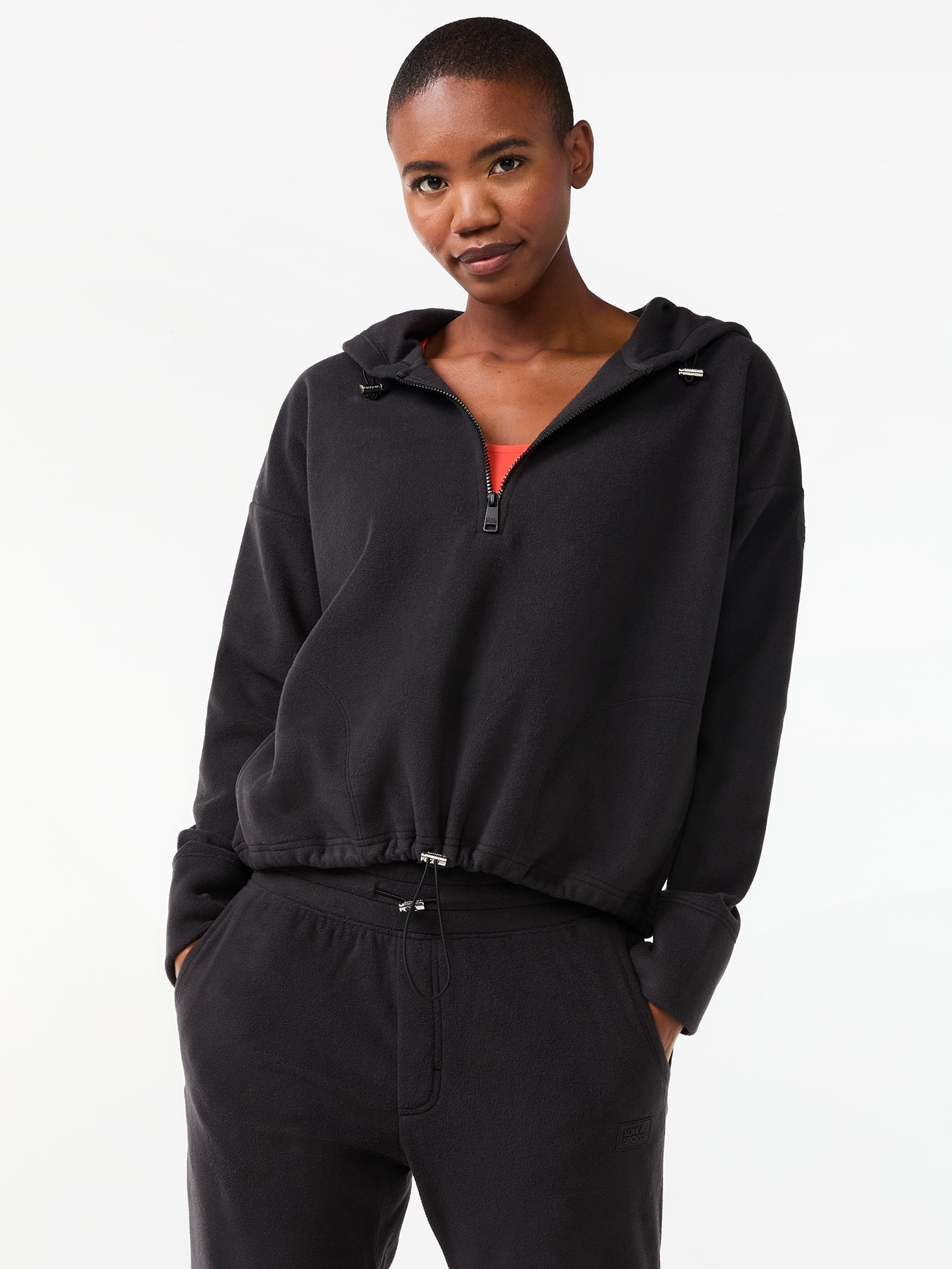 Love & Sports Women's Fleece Quarter Zip Pullover with Hood
