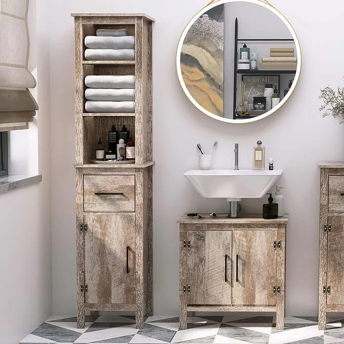 Tall Freestanding Storage Cabinet 3-Tier Adjustable Shelves Narrow Slim Floor Organizer 11.75