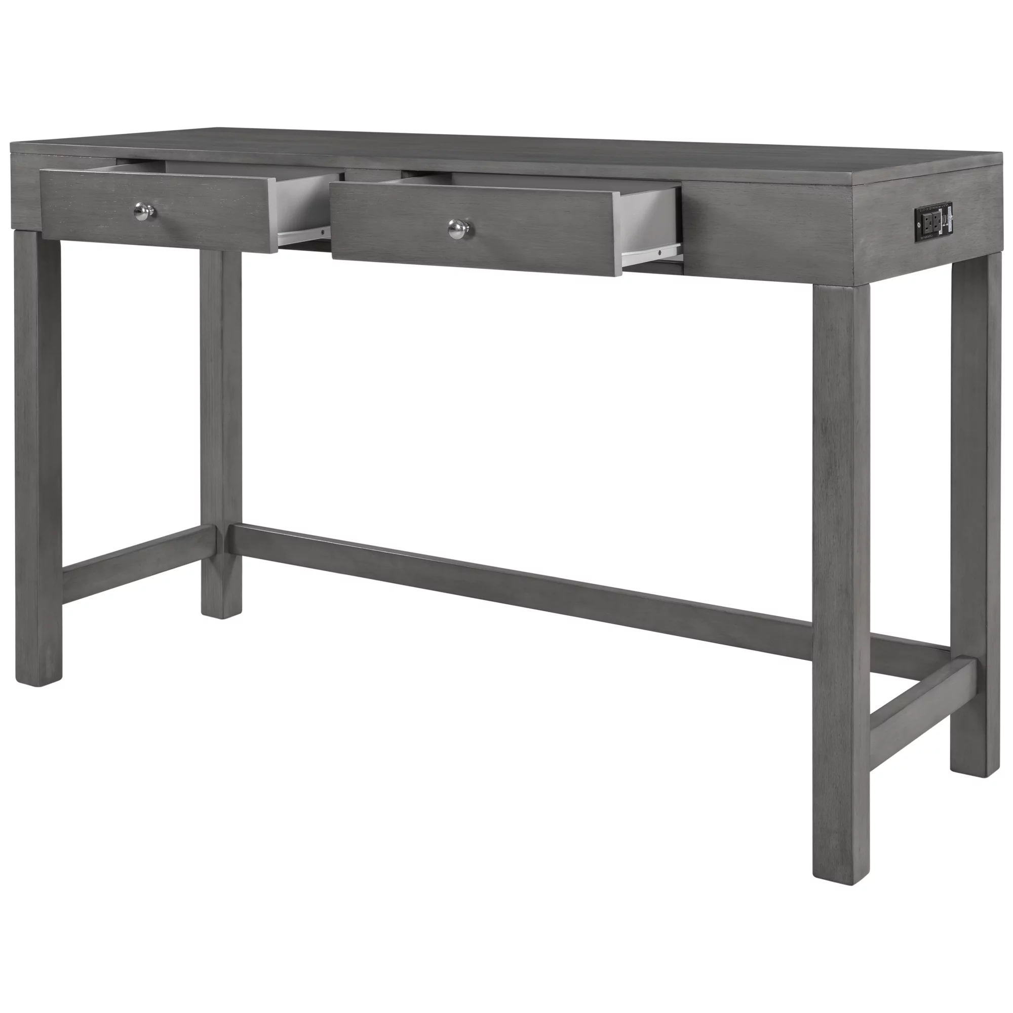 TOPMAX 4-Piece Counter Height Table Set with Socket and Fabric Padded Stools, Gray