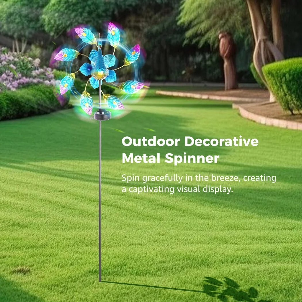 Peacock Wind Spinner, Outdoor Metal Wind Spinner, Rustproof Double Wind Sculpture with Stable Stake, Solar-Powered Decorative Wind Catcher for Patio Yard Lawn Garden