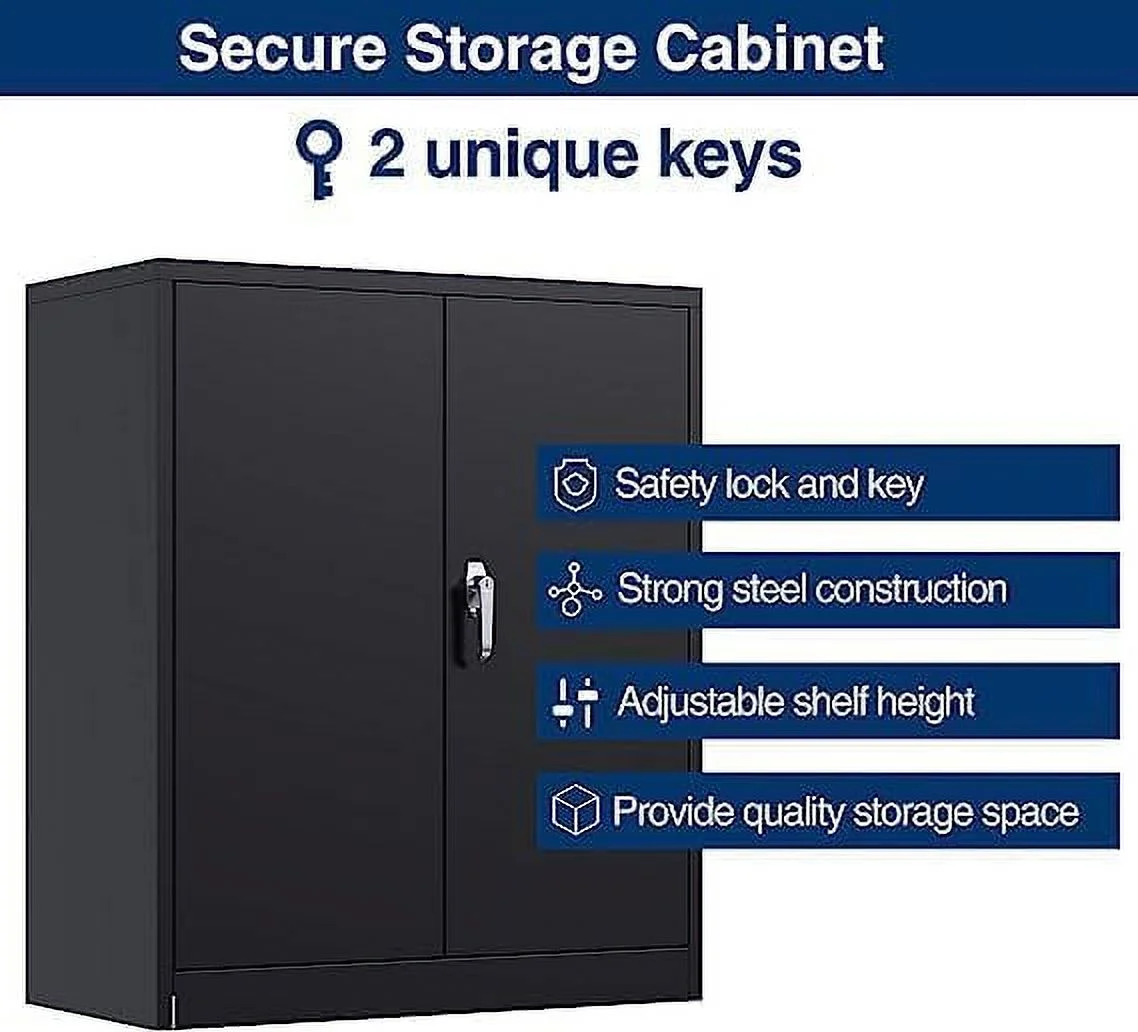 GVJMTKP 41.6" H Lockable Metal  Cabinet  Steel  Cabinet with Handles Cabinet with 2 Adjustable Shelves  Home Office Metal  Cabinet  Assembly Required(Black)\u2026