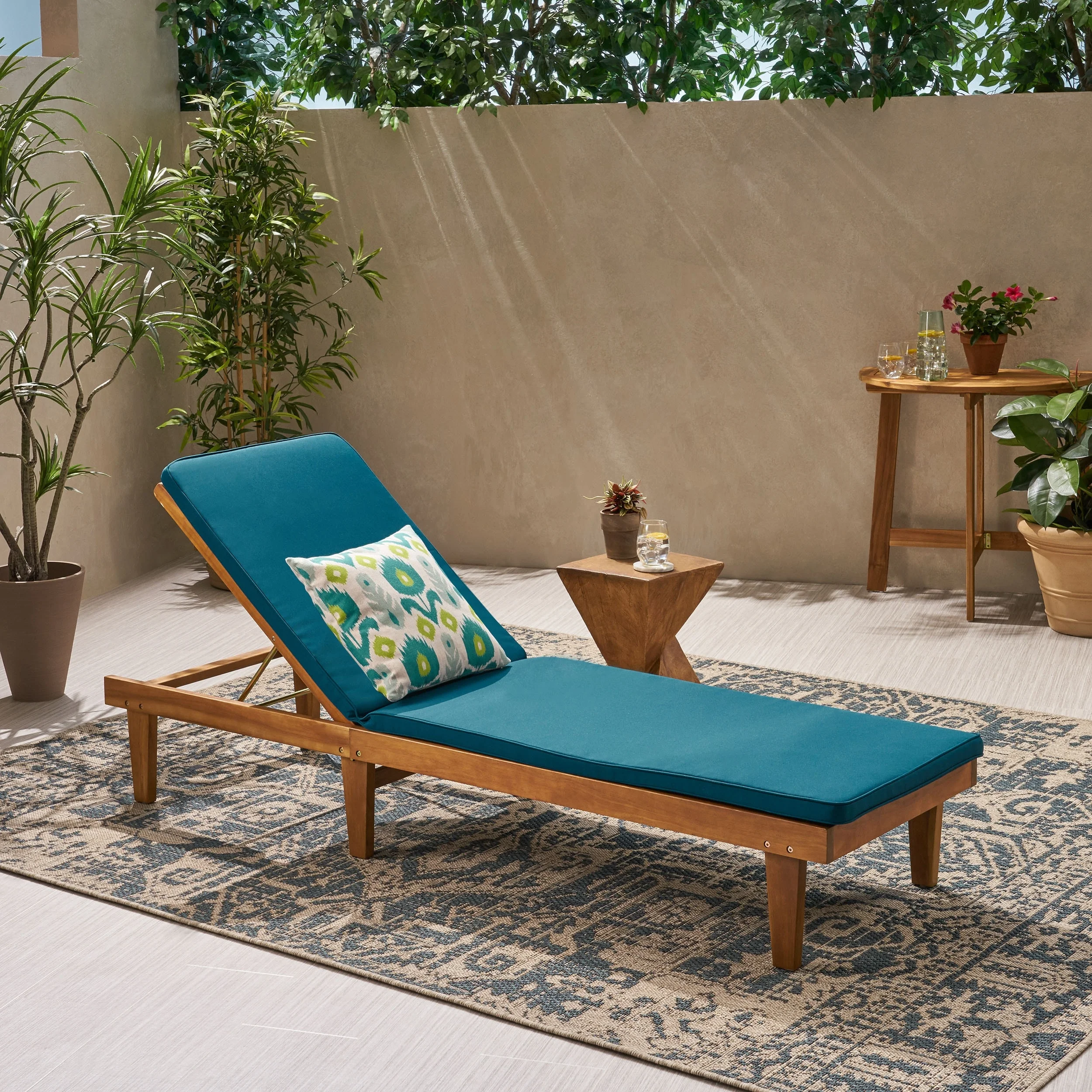 Christopher Knight Home Nadine Outdoor Acacia Wood Chaise Lounge and Cushion Set by  Teak Finish+Cream Cushion