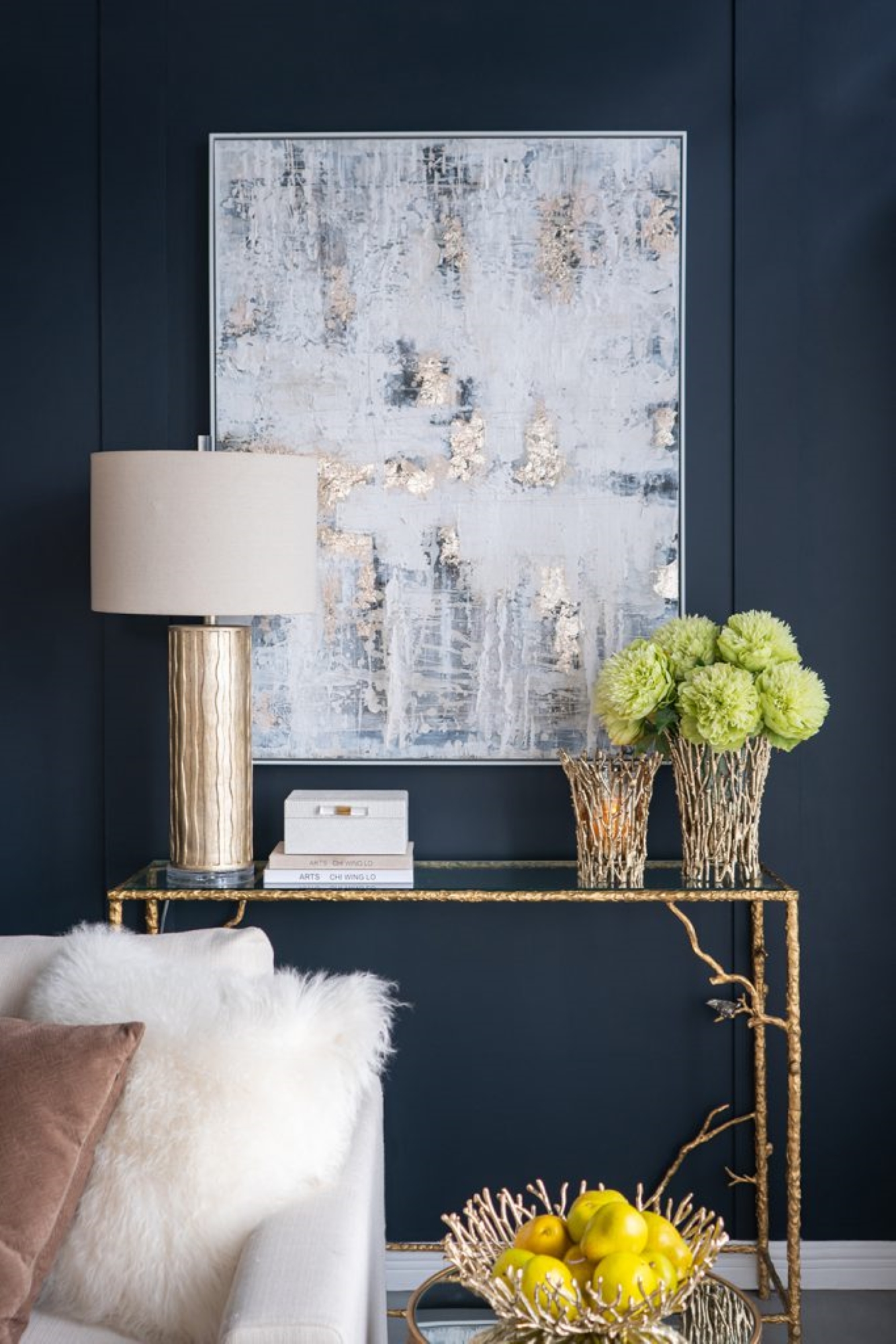 CC Home Furnishings Large Glass Candle Holder with Aluminum Branch - 12.5