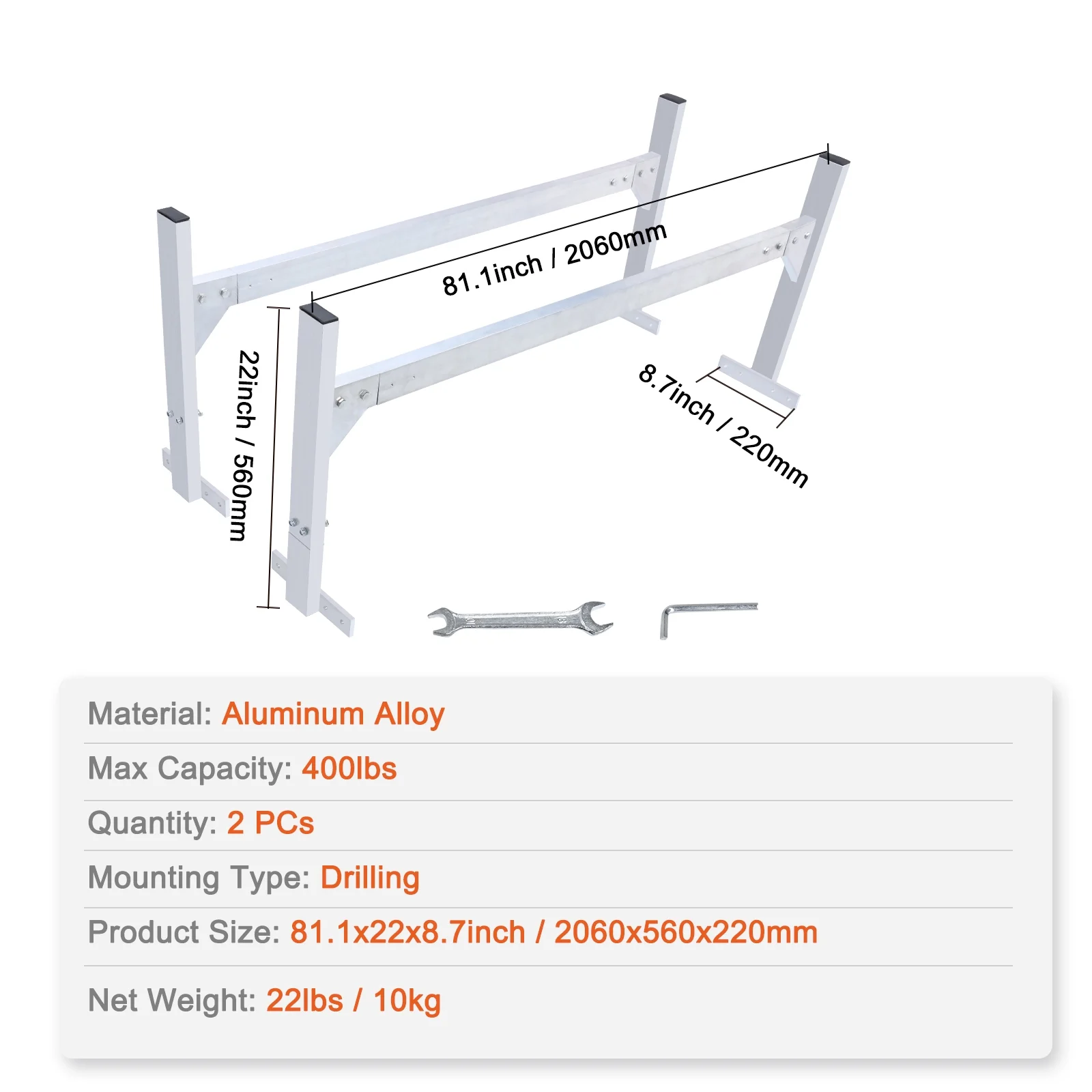 SKYSHALO 2 Bars Van Roof Ladder Rack 400 lbs Adjustable 51.2