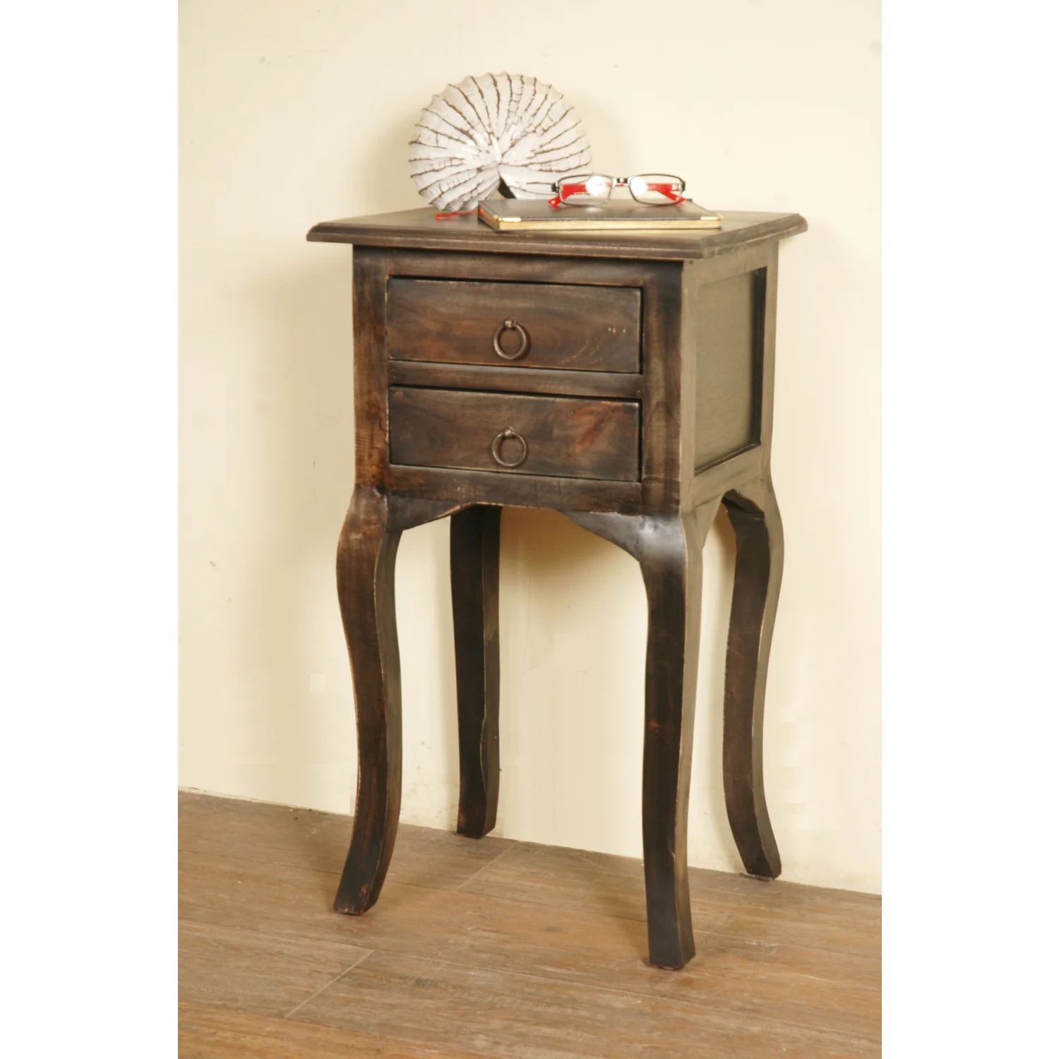 HomeStock Side End Table , Antique Iron Brown Solid Wood , Fully Assembled