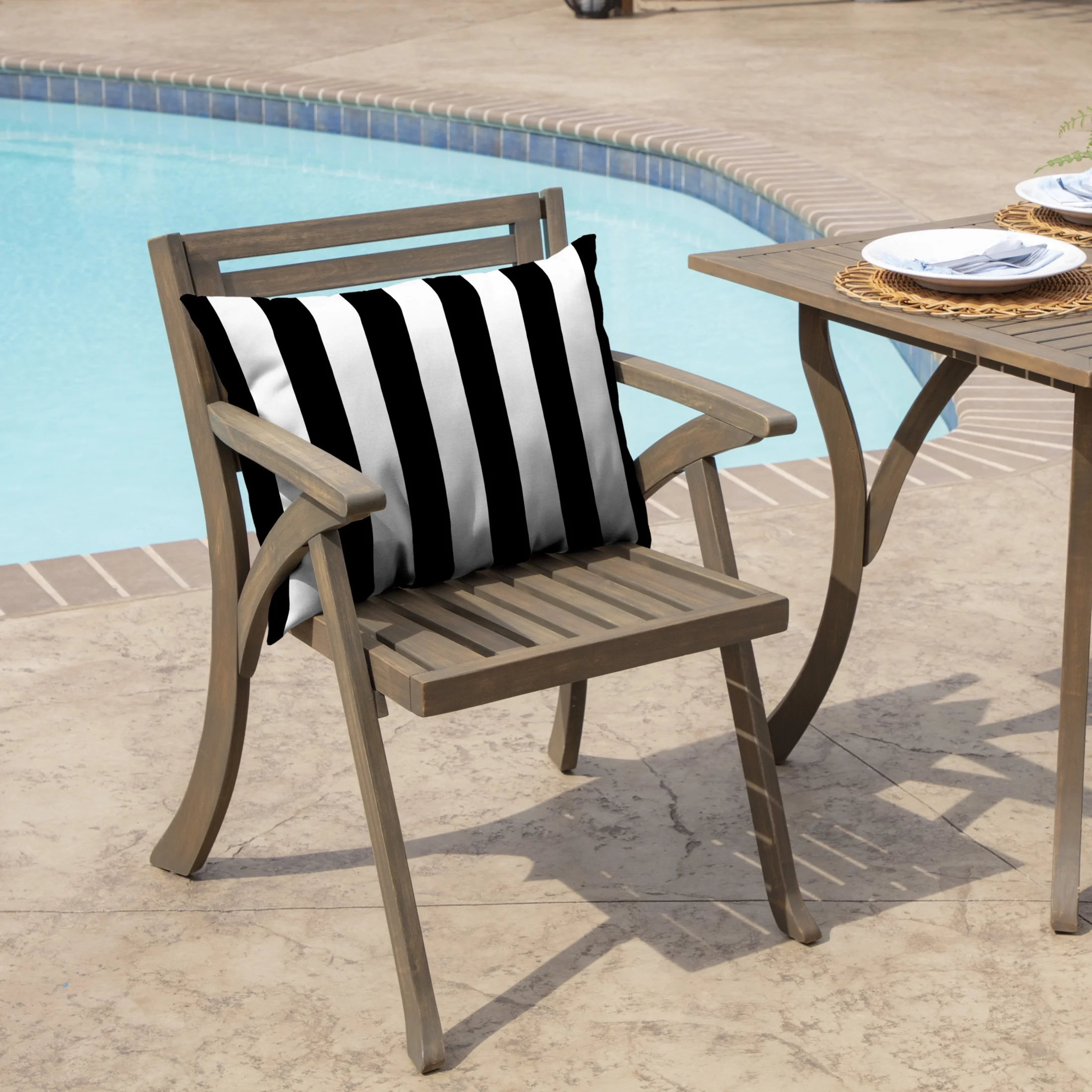 Arden Selections Outdoor Cushion Pillow Back 17 x 23, Black Cabana Stripe