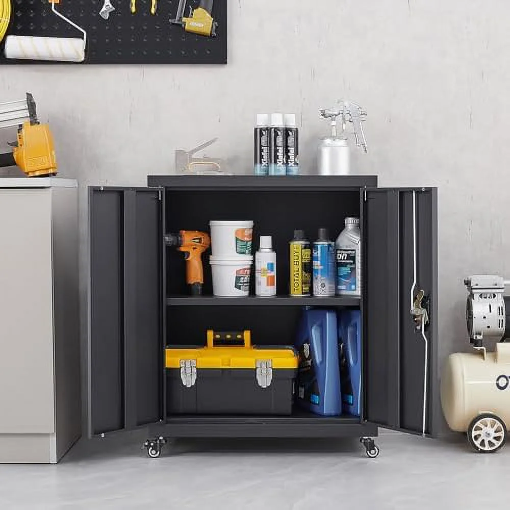 HBBOOMLIFE Metal  Cabinet with Locking Doors 72" H Metal Cabinet with 4 Adjustable Shelves  Tall Tool  Cabinet for Home Garage Kitchen Black