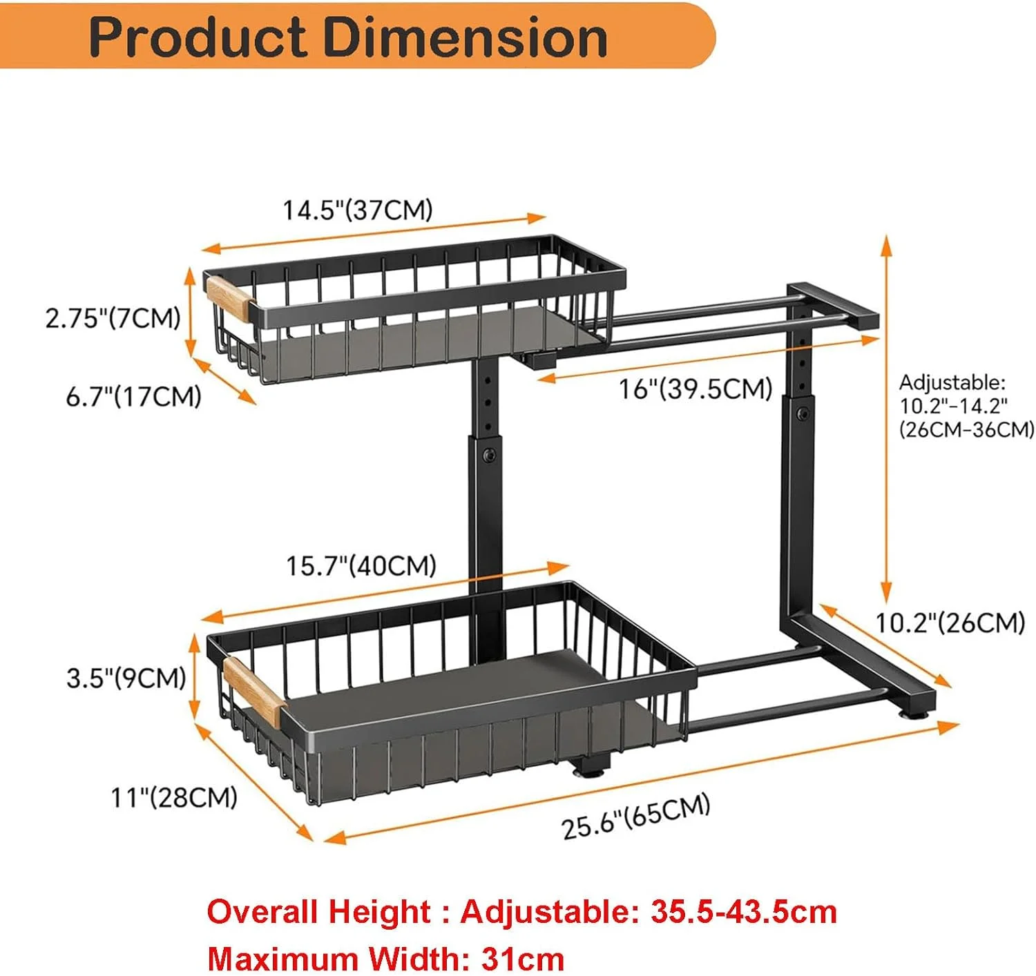 WERSEON Under Sink Organizer, Pull Out Cabinet Organizer 2 Tier Slide Out Sink Shelf Cabinet Storage Shelves, Under Sink Storage for Kitchen Bathroom Cabinet