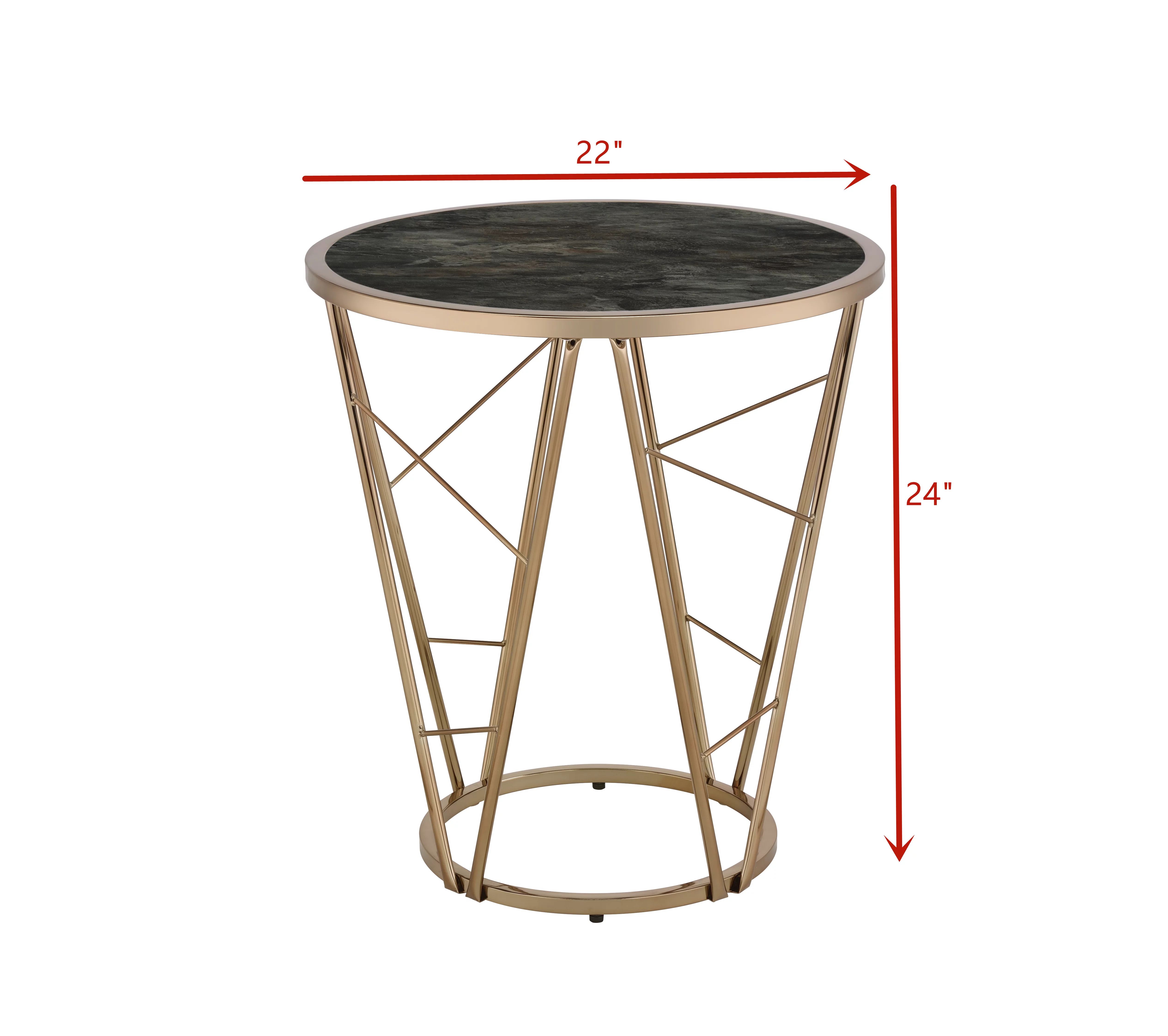 ACME Cicatrix End Table, Faux Black Marble Glass & Champagne Finish 83302